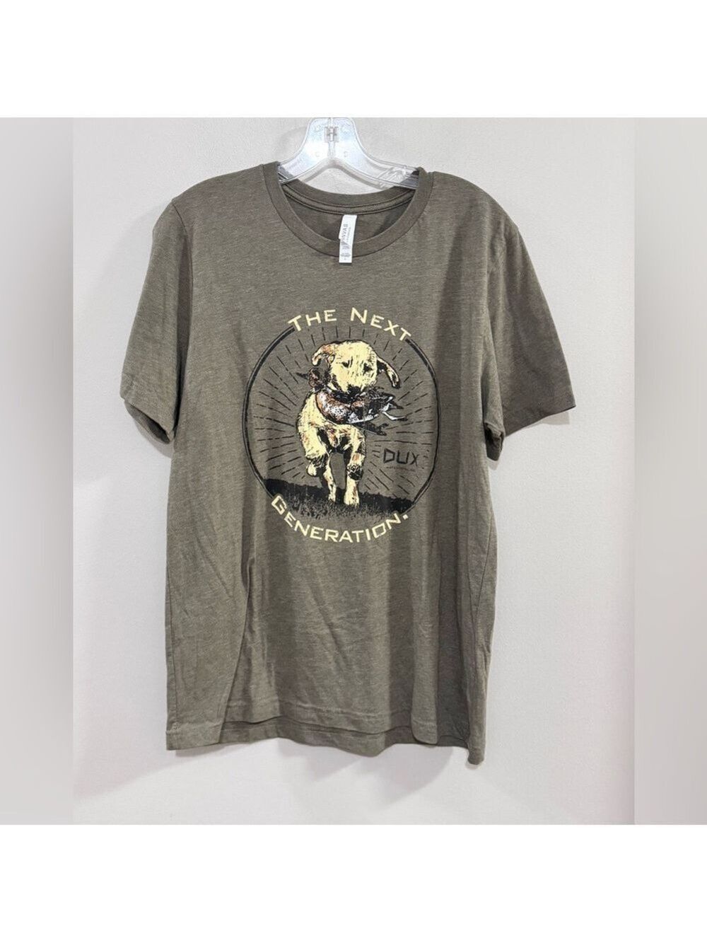 Men's Bella Canvas The Next Generation Dux Waterfowl Dog Graphic Tee. Size L